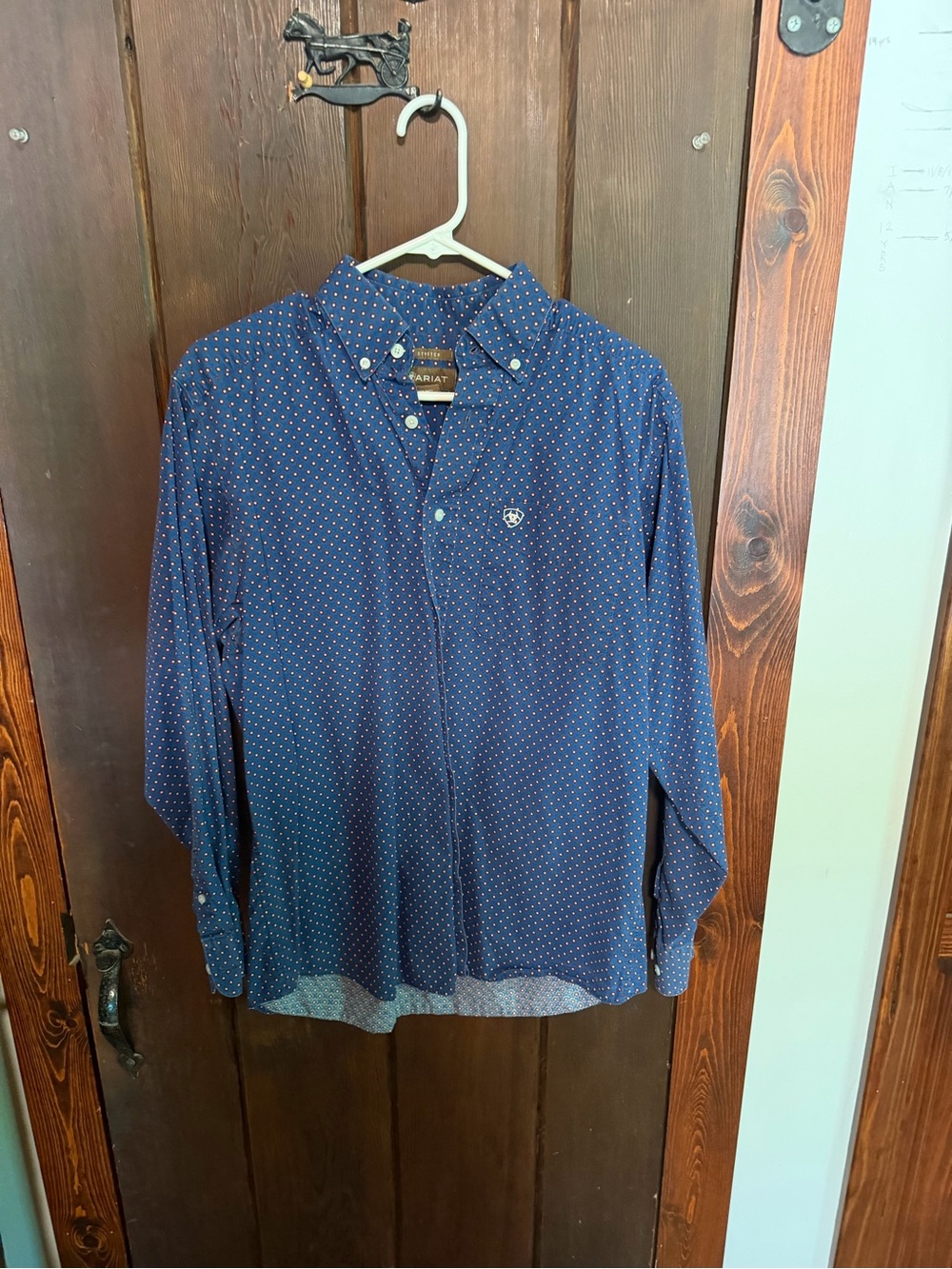 Ariat Men’s Navy Blue Button-Down Shirt with White Micro Dots